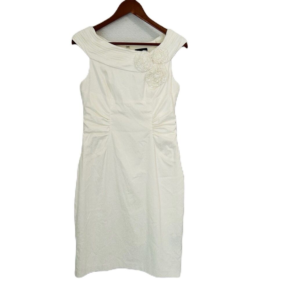 Adrianna Papell Dress Women 10 Ecru White Damask Fitted Wedding Cottage Boho VTG